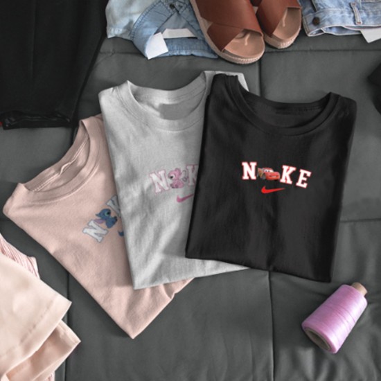 2 Adet Nke Çizgifilm Tasarımlı  Baskılı Çift Tişörtleri