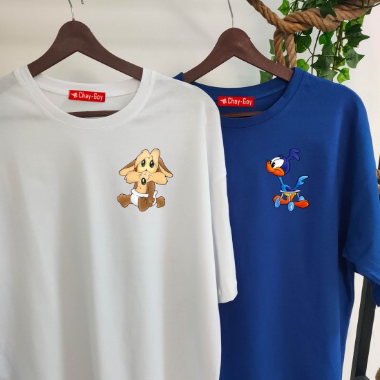 2 Adet Çizgifilm Tasarımlı Tshirt - Oversize 2 Adet Çizgifilm Tasarımlı Tshirt - Oversize