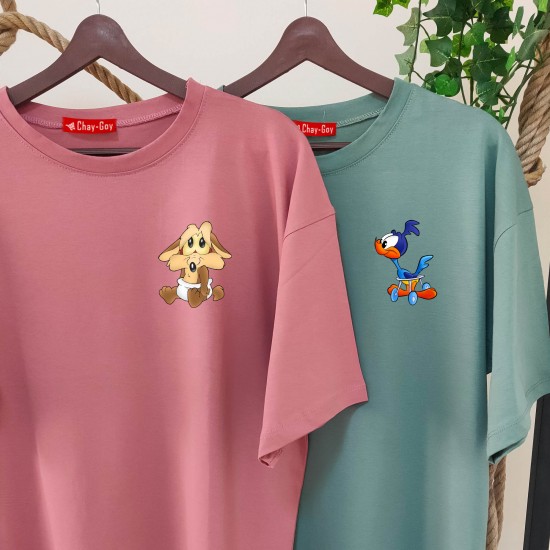 2 Adet Çizgifilm Tasarımlı Tshirt - Oversize 2 Adet Çizgifilm Tasarımlı Tshirt - Oversize