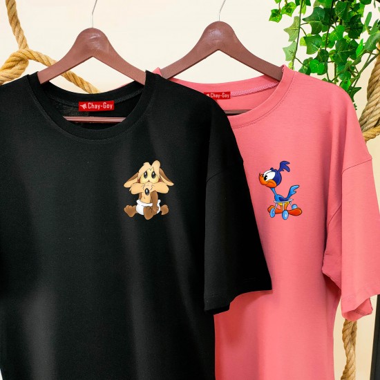 2 Adet Çizgifilm Tasarımlı Tshirt - Oversize 2 Adet Çizgifilm Tasarımlı Tshirt - Oversize