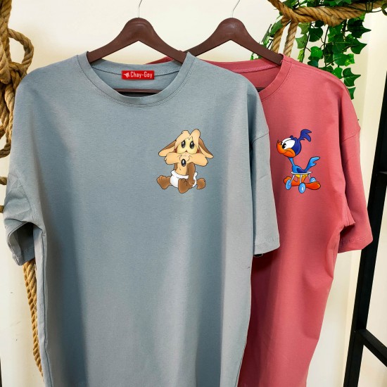 2 Adet Çizgifilm Tasarımlı Tshirt - Oversize 2 Adet Çizgifilm Tasarımlı Tshirt - Oversize