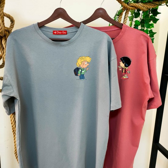2 Adet Çizgifilm Tasarımlı Tshirt - Oversize 2 Adet Çizgifilm Tasarımlı Tshirt - Oversize