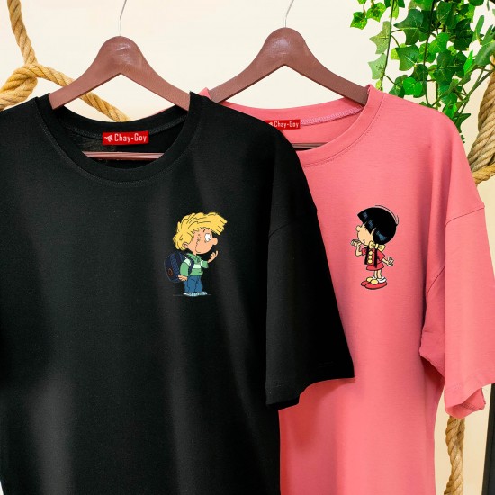 2 Adet Çizgifilm Tasarımlı Tshirt - Oversize 2 Adet Çizgifilm Tasarımlı Tshirt - Oversize