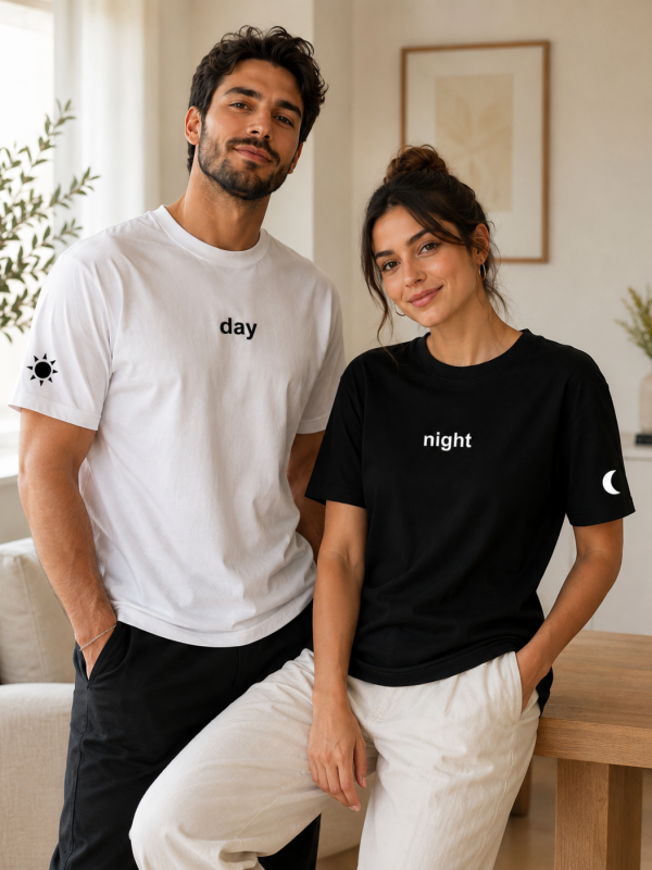 2 Adet Day & Night Baskılı Çift Tişörtleri