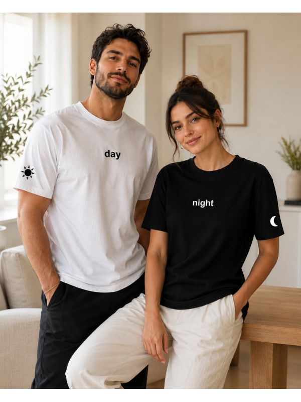 2 Adet Day & Night Baskılı Çift Tişörtleri