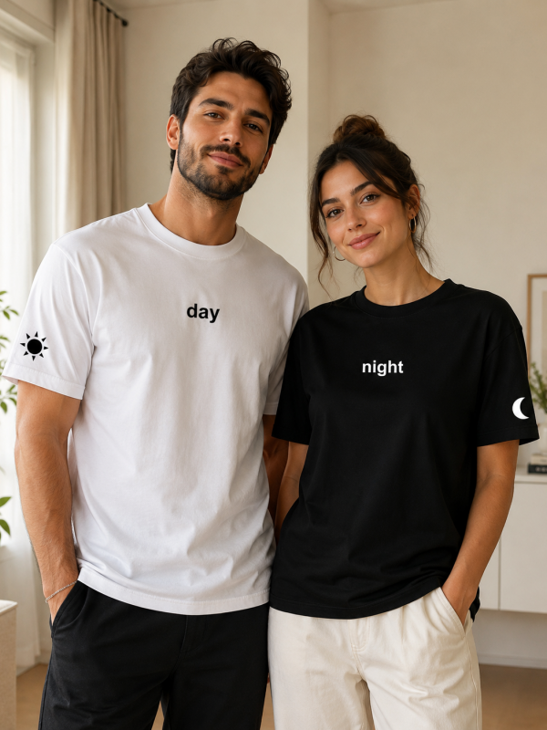 2 Adet Day & Night Baskılı Çift Tişörtleri