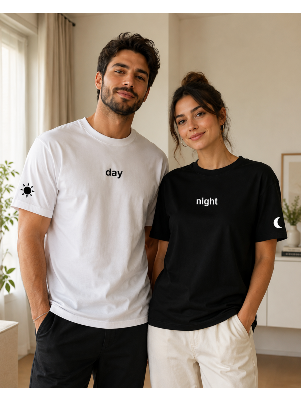 2 Adet Day & Night Baskılı Çift Tişörtleri