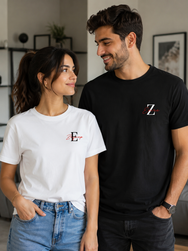 2 Adet İsim ve Harf Baskılı Çift Tshirt