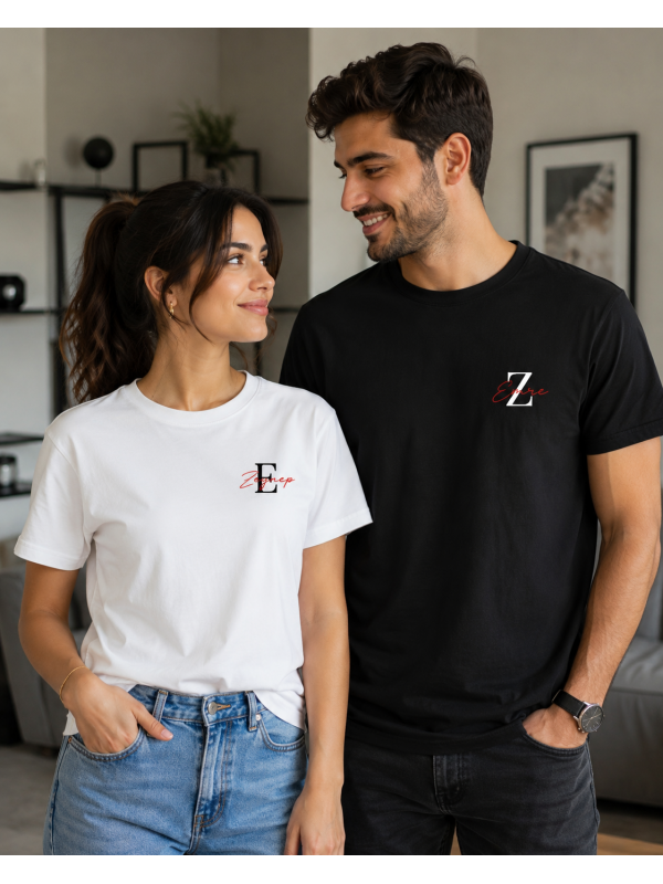 2 Adet İsim ve Harf Baskılı Çift Tshirt