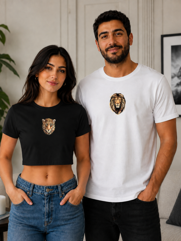 Erkek & Dişi Aslan Kombin Crop ve Tshirt