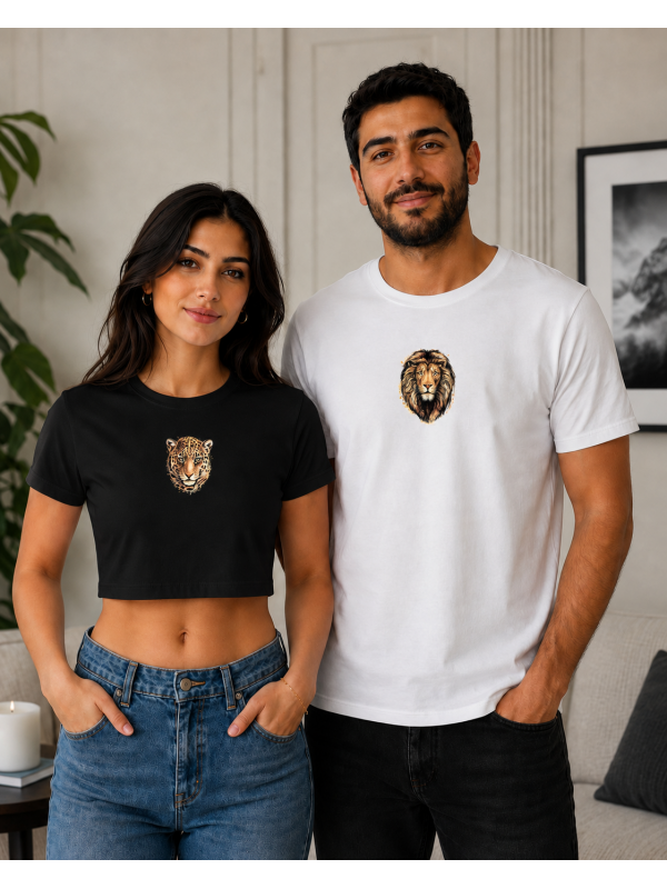 Erkek & Dişi Aslan Kombin Crop ve Tshirt