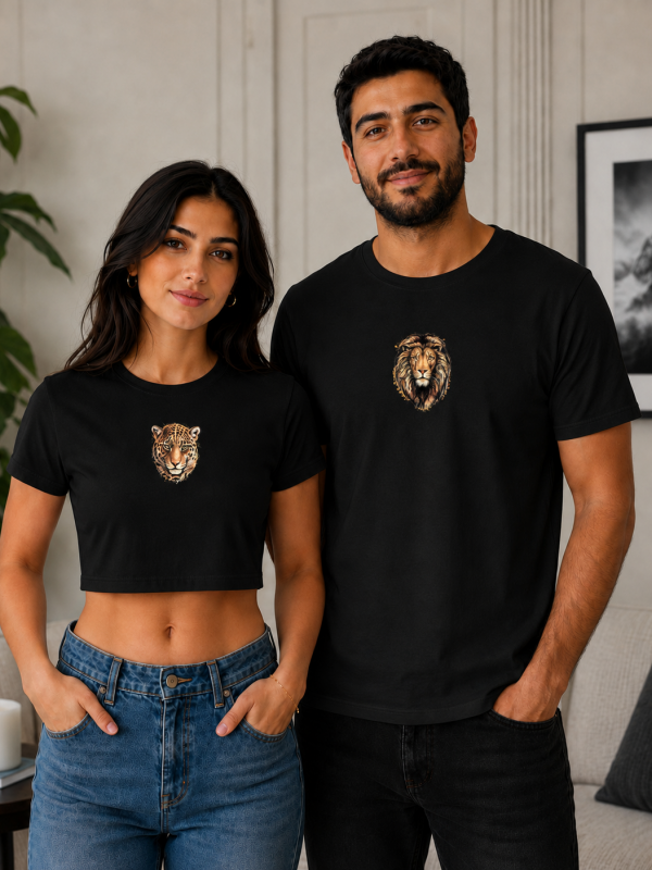 Erkek & Dişi Aslan Kombin Crop ve Tshirt