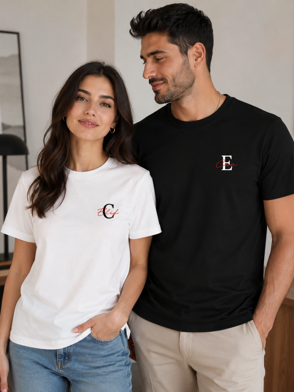 2 Adet İsim ve Harf Baskılı Çift Tshirt