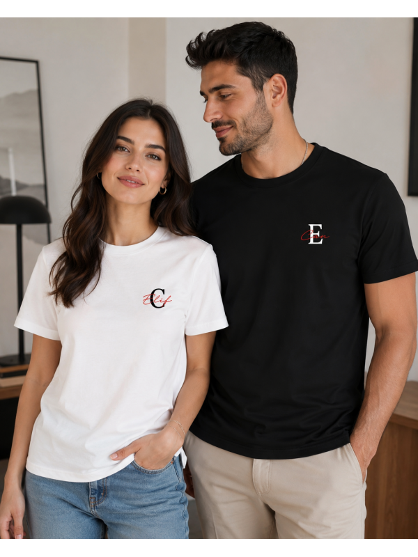 2 Adet İsim ve Harf Baskılı Çift Tshirt