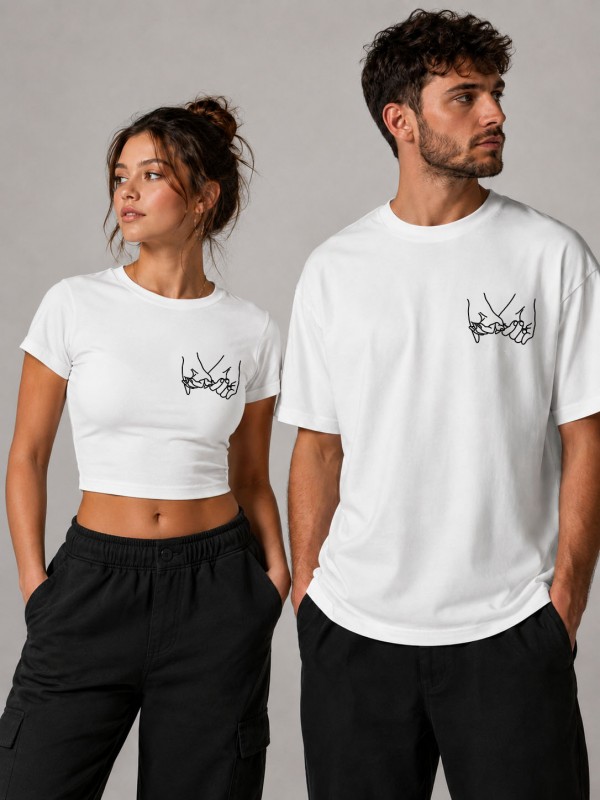 Promise Minimal Baskılı Sevgili Kombini – Erkek Tişört ve Kadın Crop