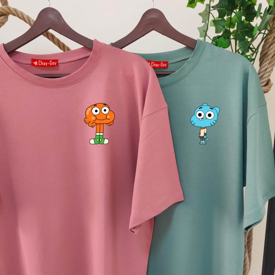 2 Adet Çizgifilm Tasarımlı Tshirt - Oversize 2 Adet Çizgifilm Tasarımlı Tshirt - Oversize