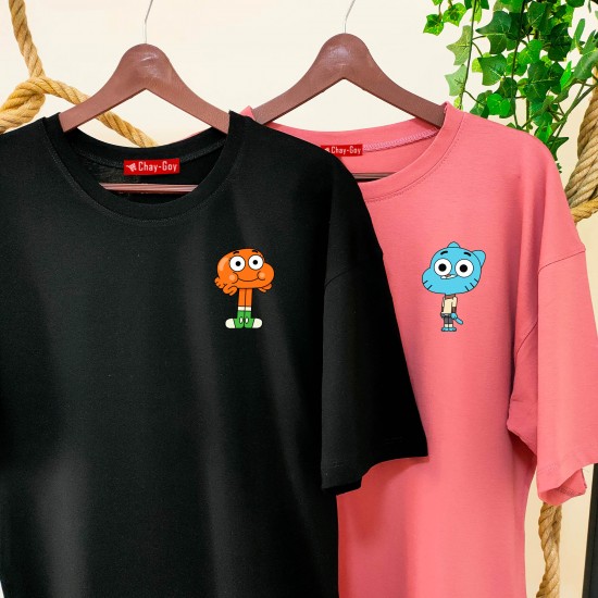 2 Adet Çizgifilm Tasarımlı Tshirt - Oversize 2 Adet Çizgifilm Tasarımlı Tshirt - Oversize