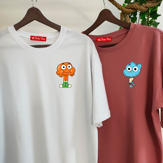 2 Adet Çizgifilm Tasarımlı Tshirt - Oversize 2 Adet Çizgifilm Tasarımlı Tshirt - Oversize