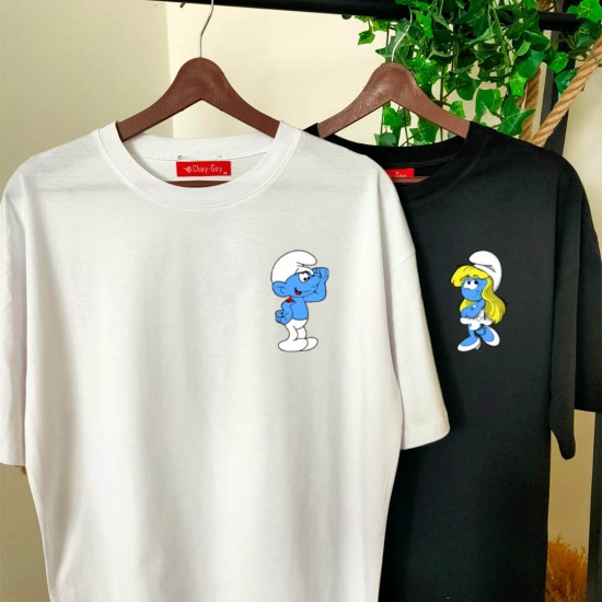 2 Adet Şirinler Tasarımlı Oversize Tshirt 2 Adet Şirinler Tasarımlı Oversize Tshirt