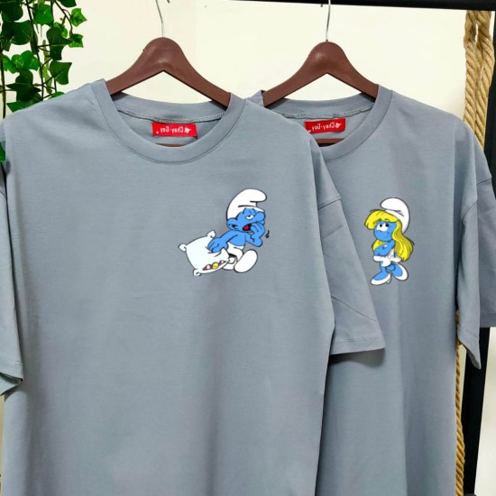 2 Adet Şirinler Tasarımlı Oversize Tshirt 2 Adet Şirinler Tasarımlı Oversize Tshirt