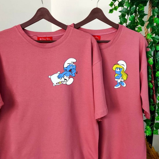 2 Adet Şirinler Tasarımlı Oversize Tshirt 2 Adet Şirinler Tasarımlı Oversize Tshirt