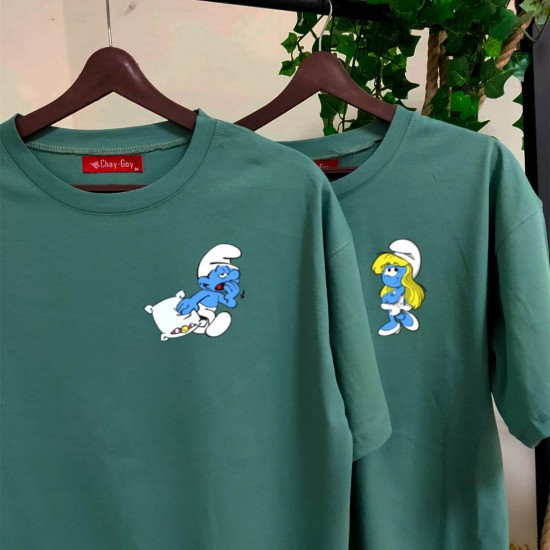 2 Adet Şirinler Tasarımlı Oversize Tshirt 2 Adet Şirinler Tasarımlı Oversize Tshirt