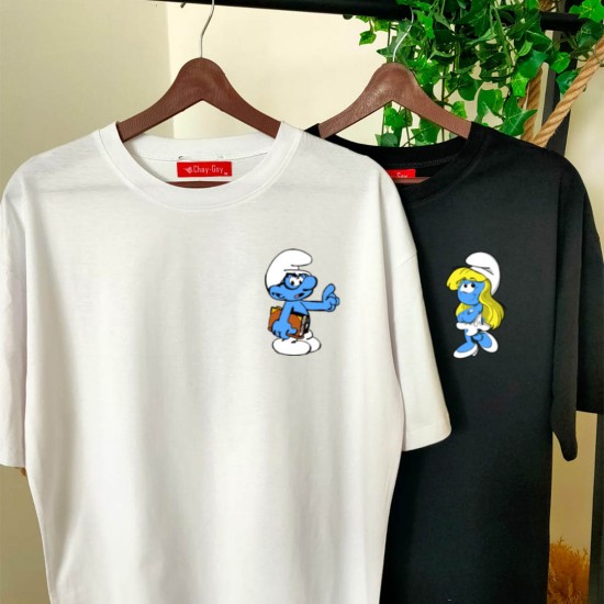 2 Adet Şirinler Tasarımlı Oversize Tshirt 2 Adet Şirinler Tasarımlı Oversize Tshirt