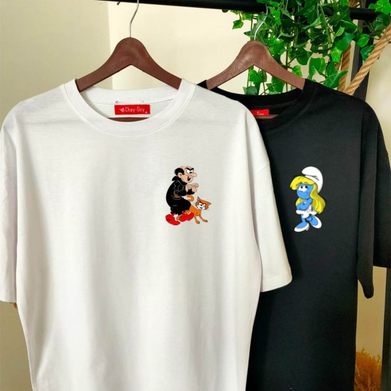 2 Adet Şirinler Tasarımlı Oversize Tshirt 2 Adet Şirinler Tasarımlı Oversize Tshirt