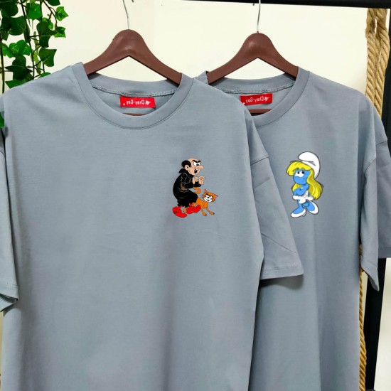 2 Adet Şirinler Tasarımlı Oversize Tshirt 2 Adet Şirinler Tasarımlı Oversize Tshirt