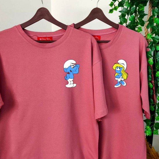 2 Adet Şirinler Tasarımlı Oversize Tshirt 2 Adet Şirinler Tasarımlı Oversize Tshirt