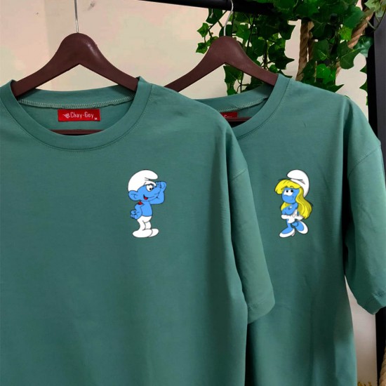 2 Adet Şirinler Tasarımlı Oversize Tshirt 2 Adet Şirinler Tasarımlı Oversize Tshirt