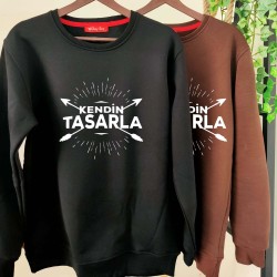 2 Adet Özel Tasarımlı İçi Polar 0 Yaka Sweatshirt