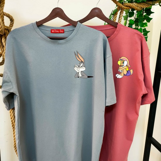 2 Adet Çizgifilm Tasarımlı Tshirt - Oversize 2 Adet Çizgifilm Tasarımlı Tshirt - Oversize