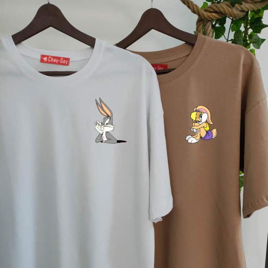 2 Adet Çizgifilm Tasarımlı Tshirt - Oversize 2 Adet Çizgifilm Tasarımlı Tshirt - Oversize