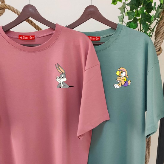 2 Adet Çizgifilm Tasarımlı Tshirt - Oversize 2 Adet Çizgifilm Tasarımlı Tshirt - Oversize