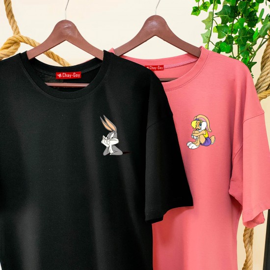 2 Adet Çizgifilm Tasarımlı Tshirt - Oversize 2 Adet Çizgifilm Tasarımlı Tshirt - Oversize