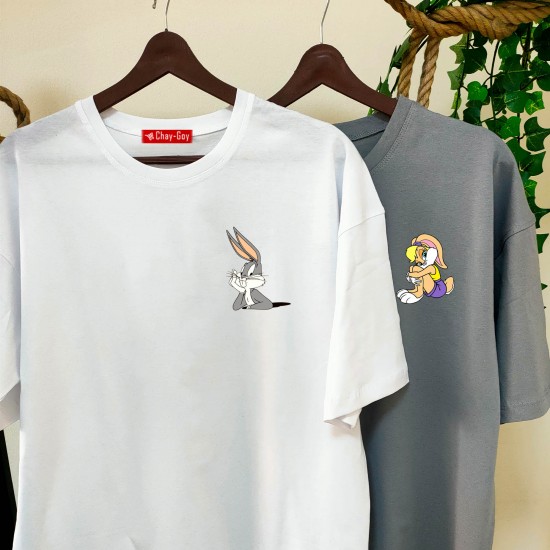 2 Adet Çizgifilm Tasarımlı Tshirt - Oversize 2 Adet Çizgifilm Tasarımlı Tshirt - Oversize