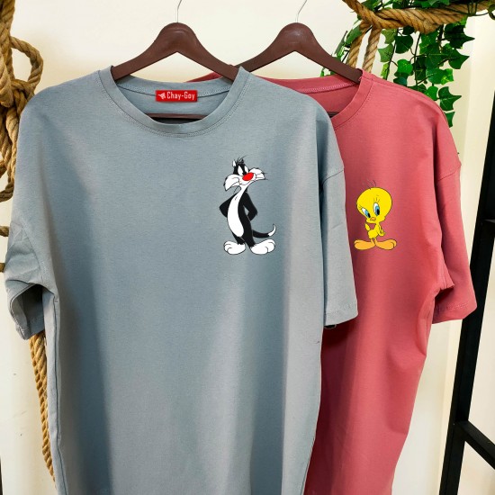 2 Adet Çizgifilm Tasarımlı Tshirt - Oversize 2 Adet Çizgifilm Tasarımlı Tshirt - Oversize