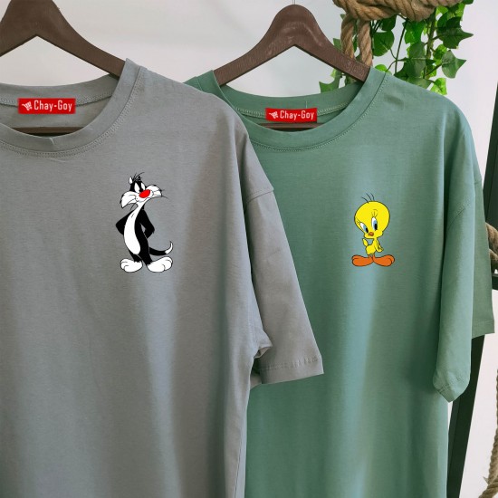 2 Adet Çizgifilm Tasarımlı Tshirt - Oversize 2 Adet Çizgifilm Tasarımlı Tshirt - Oversize