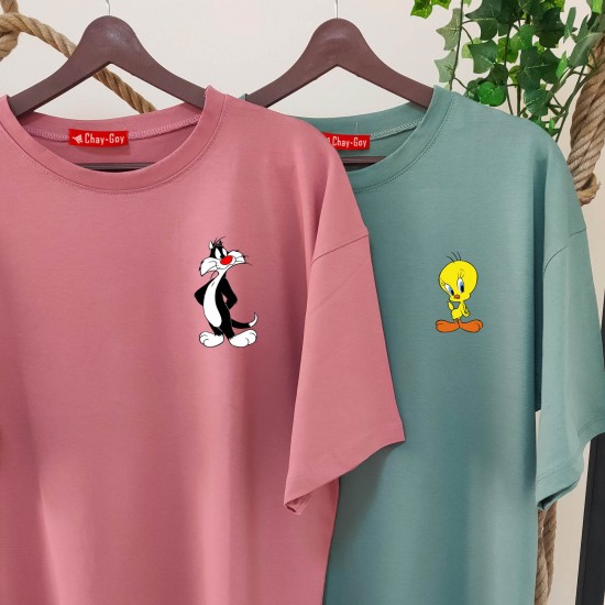 2 Adet Çizgifilm Tasarımlı Tshirt - Oversize 2 Adet Çizgifilm Tasarımlı Tshirt - Oversize