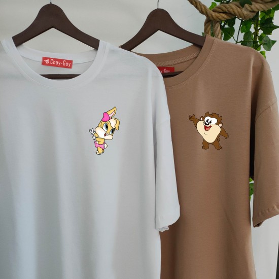 2 Adet Çizgifilm Tasarımlı Tshirt - Oversize 2 Adet Çizgifilm Tasarımlı Tshirt - Oversize