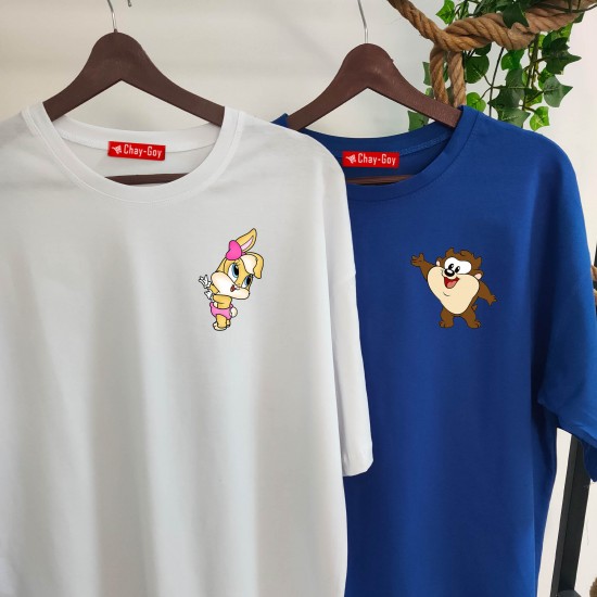 2 Adet Çizgifilm Tasarımlı Tshirt - Oversize 2 Adet Çizgifilm Tasarımlı Tshirt - Oversize