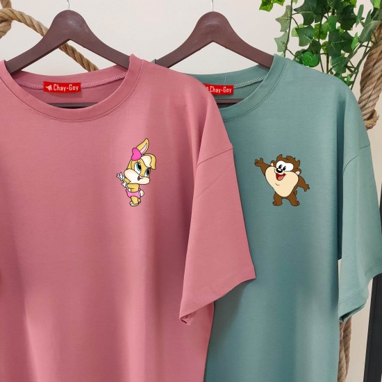 2 Adet Çizgifilm Tasarımlı Tshirt - Oversize 2 Adet Çizgifilm Tasarımlı Tshirt - Oversize