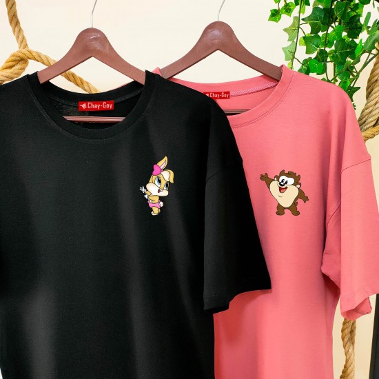 2 Adet Çizgifilm Tasarımlı Tshirt - Oversize 2 Adet Çizgifilm Tasarımlı Tshirt - Oversize