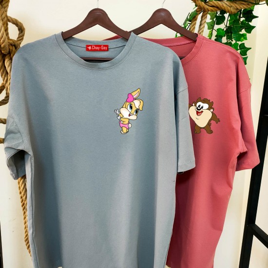 2 Adet Çizgifilm Tasarımlı Tshirt - Oversize 2 Adet Çizgifilm Tasarımlı Tshirt - Oversize