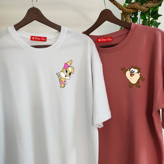2 Adet Çizgifilm Tasarımlı Tshirt - Oversize 2 Adet Çizgifilm Tasarımlı Tshirt - Oversize