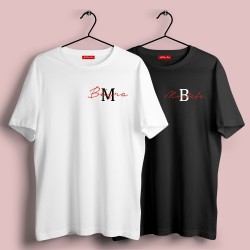 2 Adet İsim ve Harf Baskılı Çift Tshirt 2 Adet İsim ve Harf Baskılı Çift Tshirt