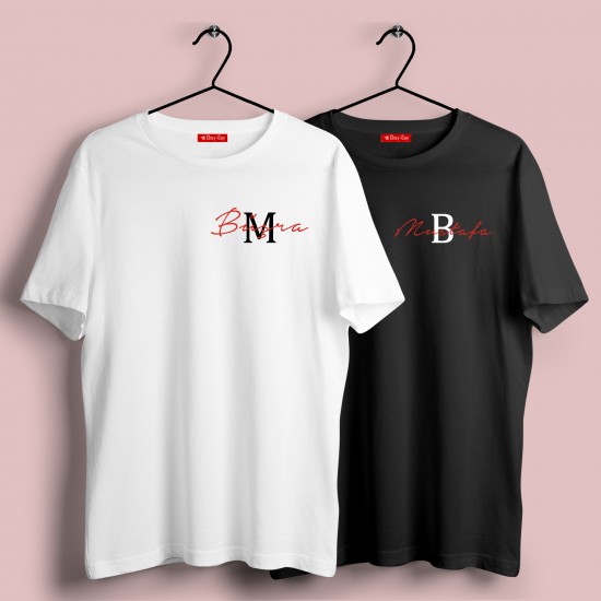 2 Adet İsim ve Harf Baskılı Çift Tshirt