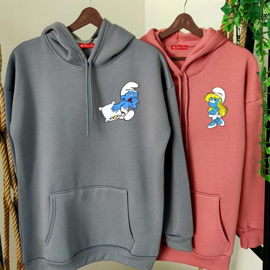 2 Adet ŞİRİNLER İçi Polar Kapşonlu Sweatshirt - Oversize