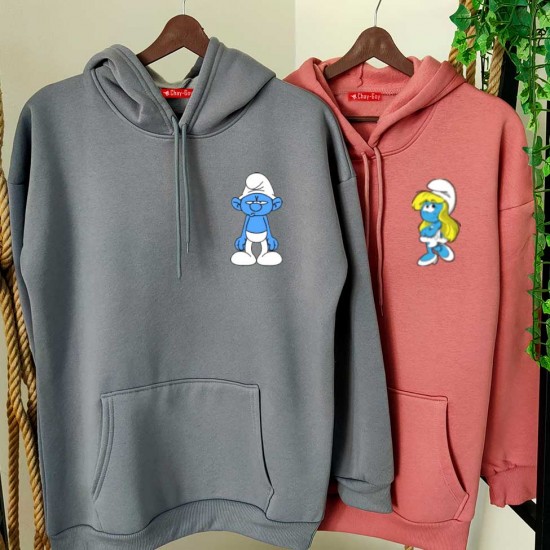 2 Adet ŞİRİNLER İçi Polar Kapşonlu Sweatshirt - Oversize